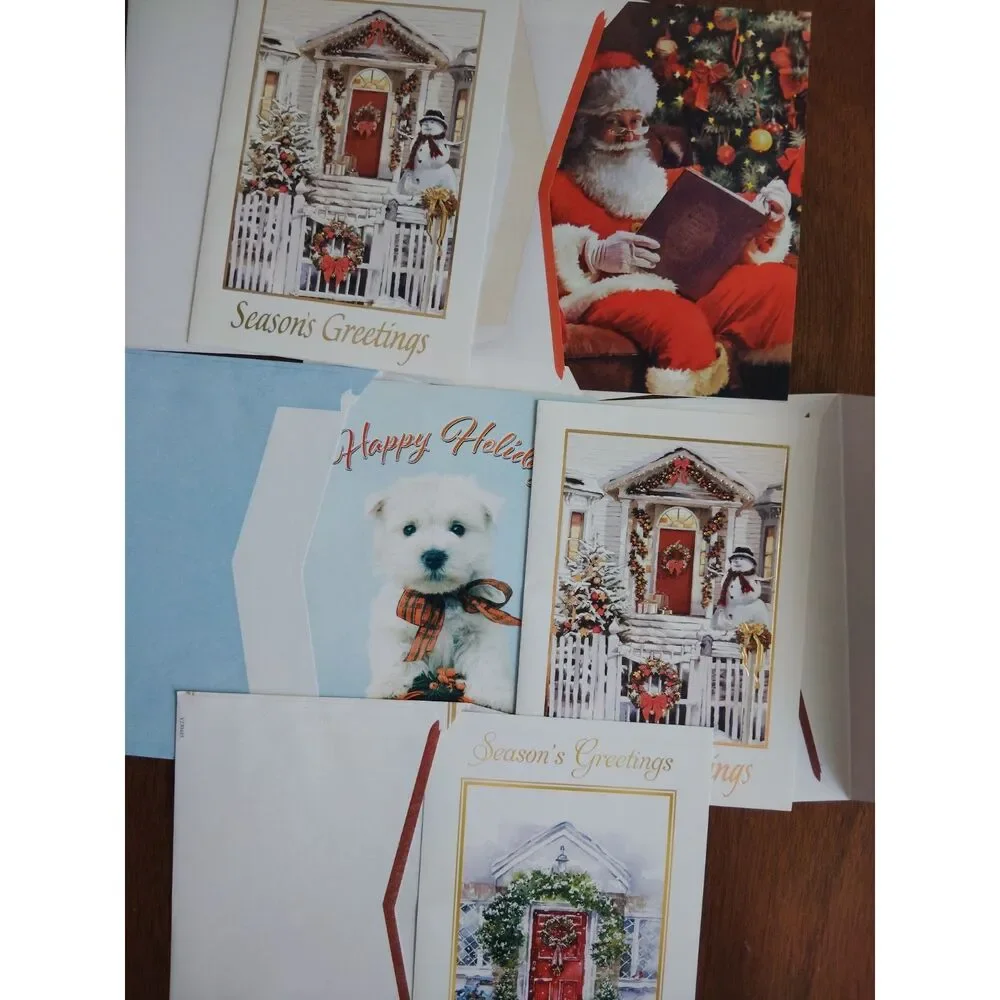 Lot of 5 Vintage Unique Festive Christmas Cards w/ Matching Envelope 5x7